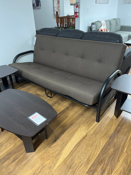 Futon Dormatex brun avec défaut sur frame de métal