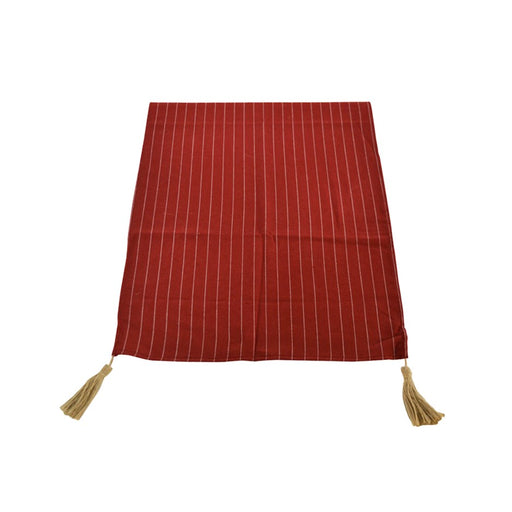 Chemin de table rouge ligné/pompons