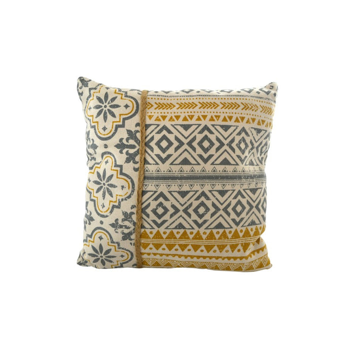 Coussin motifs jaune et gris
