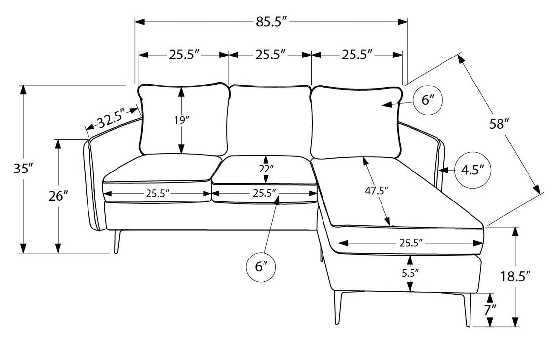 Dimensions du sofa chaise longue Monarch 8K14C04