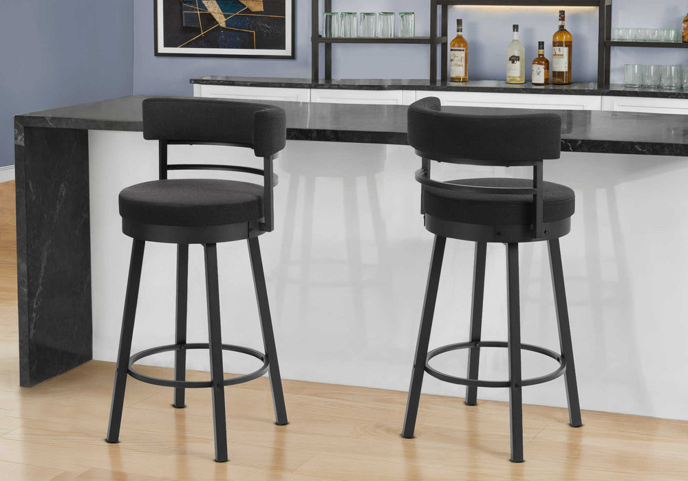 Tabouret de bar – 2pcs, 39"H bar, pivotant, tissu noir Monarch I2302