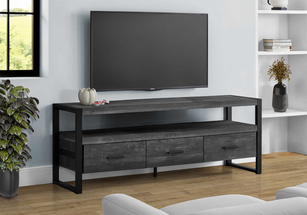 Meuble TV – 60"L, faux bois noir, 3 tiroirs Monarch I2823