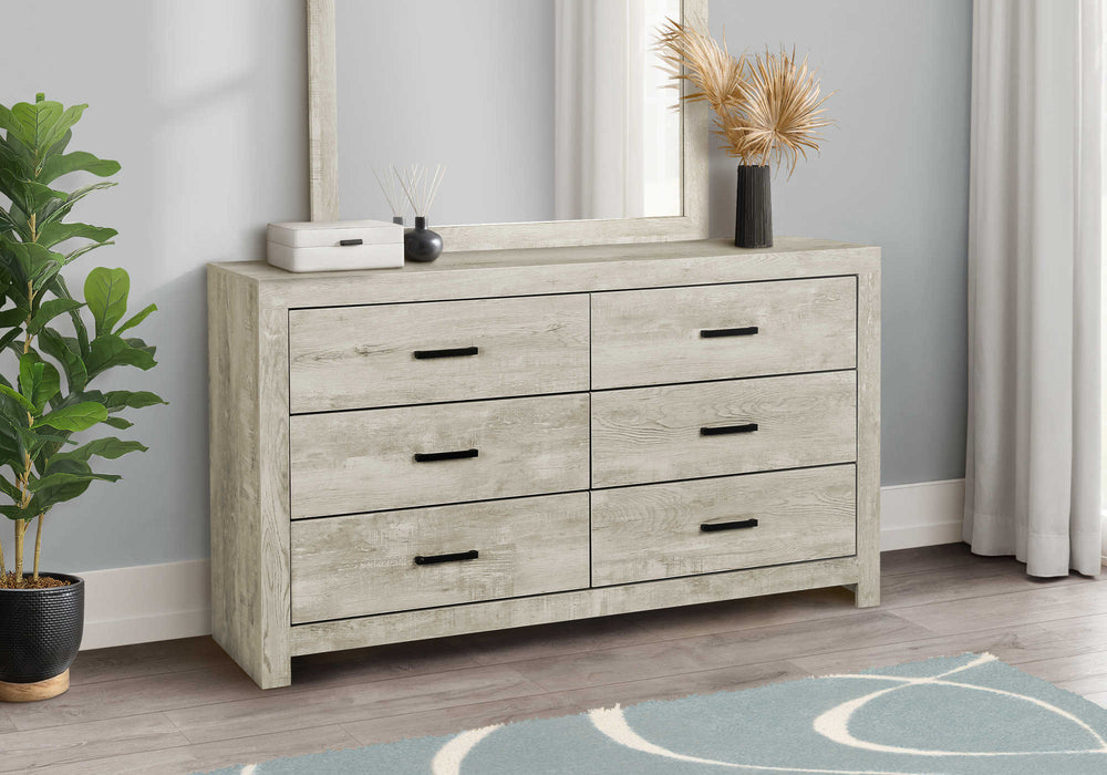 Commode 6 tiroirs, chêne blanchi (chambre à coucher) Monarch I5201