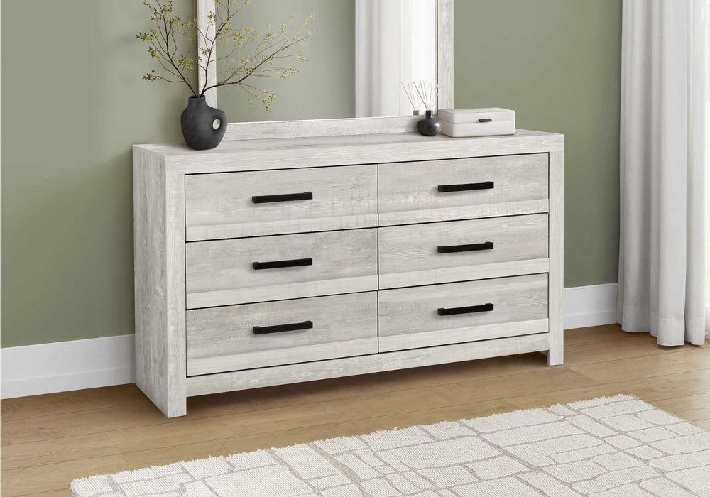 Commode 6 tiroirs, faux bois gris (chambre à coucher) Monarch I5281