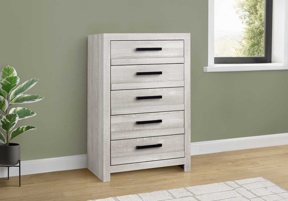 Commode 5 tiroirs, faux bois gris (chambre à coucher) Monarch I5284